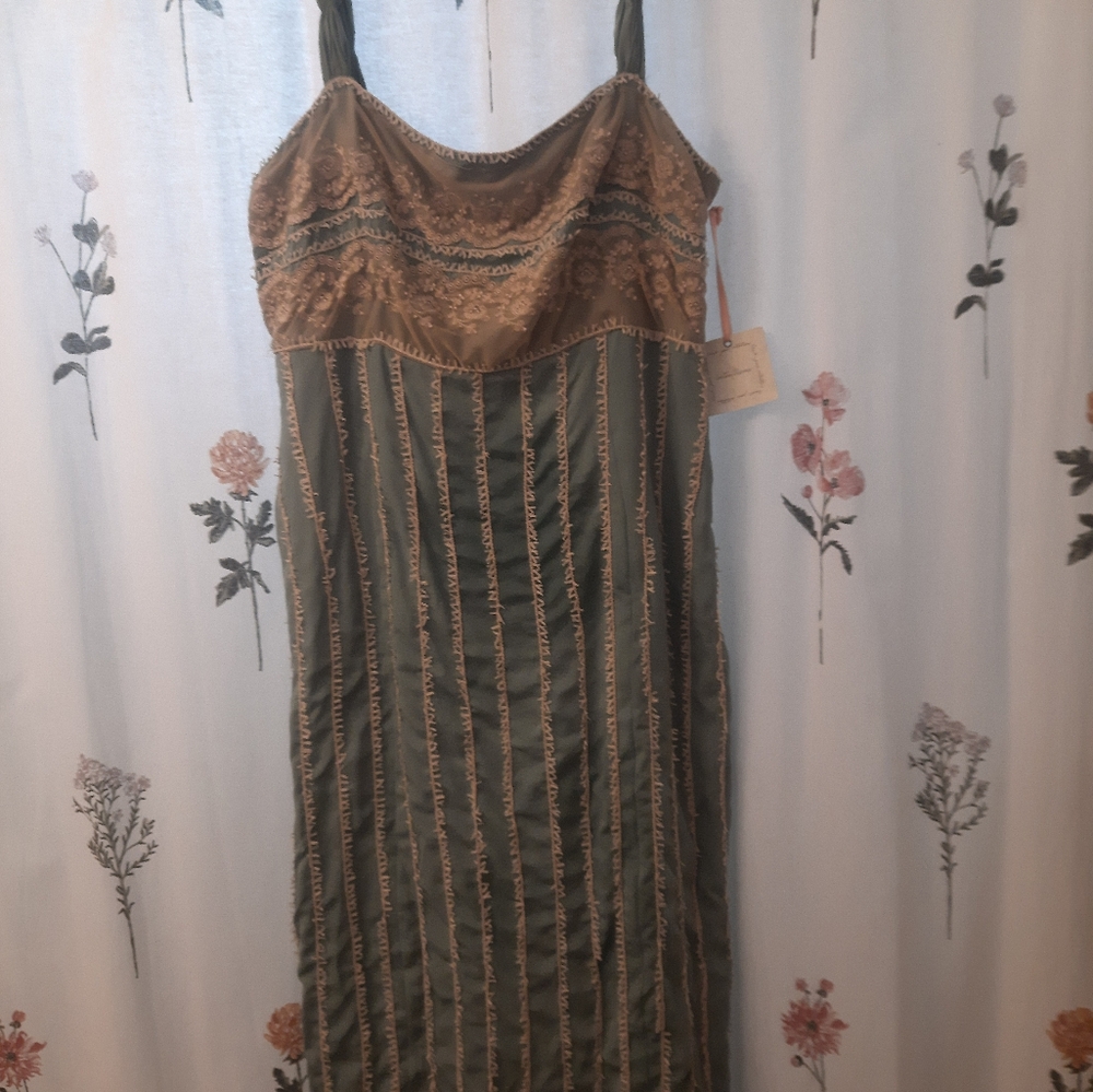 Elegant Green and Brown Striped Dress